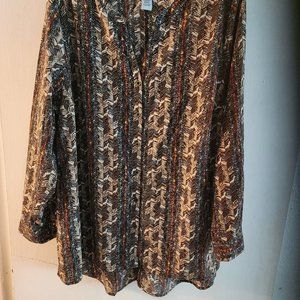 Brown print button down long sleeve shirt